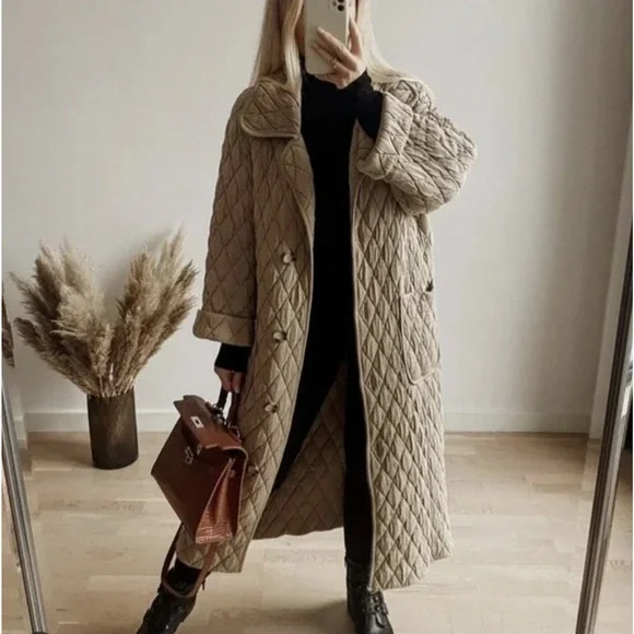 zara quilted knit coat
